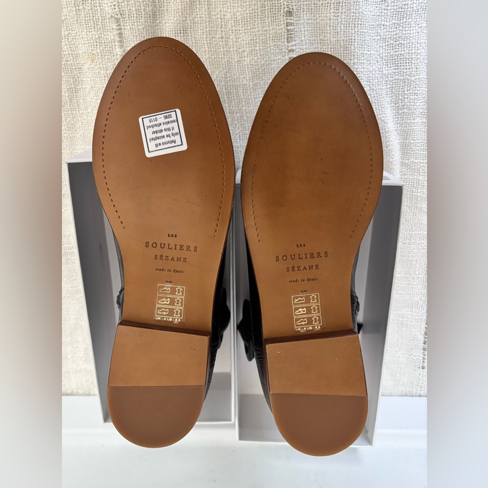 Sezane Sara Low Flat Ankle Booties in Black Croc Embossed Leather FR 37 = 6.5 - Picture 11 of 14
